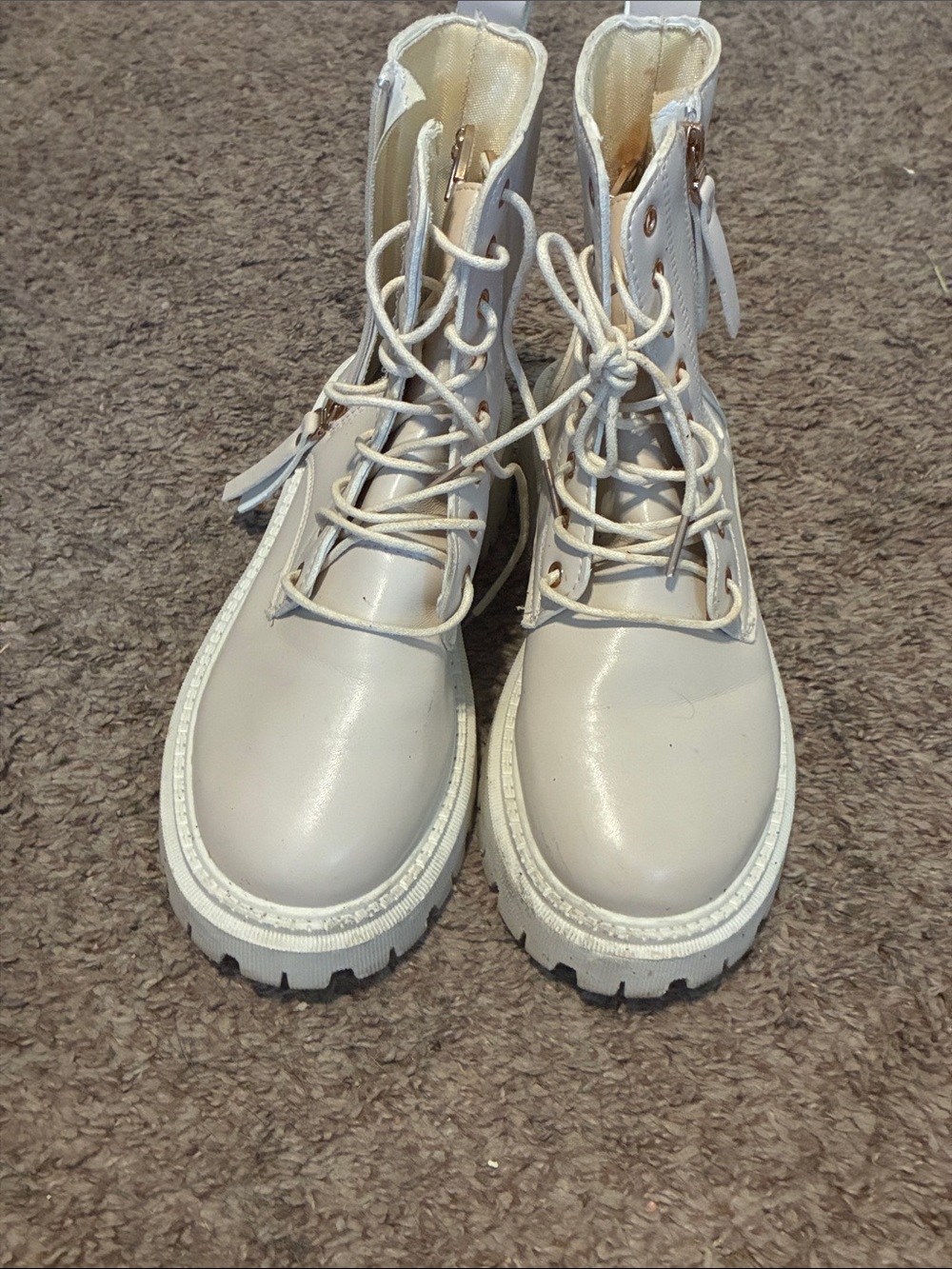 SHEIN Cream Lace-Up Chunky Combat Boots